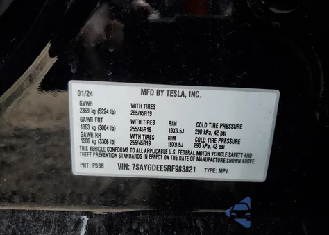 2024 Tesla Model Y from USA, damaged, VIN 7SAYGDEE5RF983821